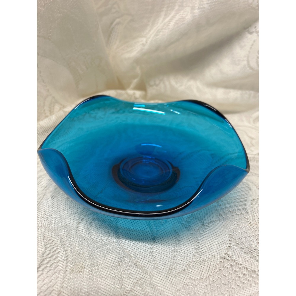 Vintage Viking Bluenique Glass Candy or Trinket Dish Decorative Art Glass Bowl